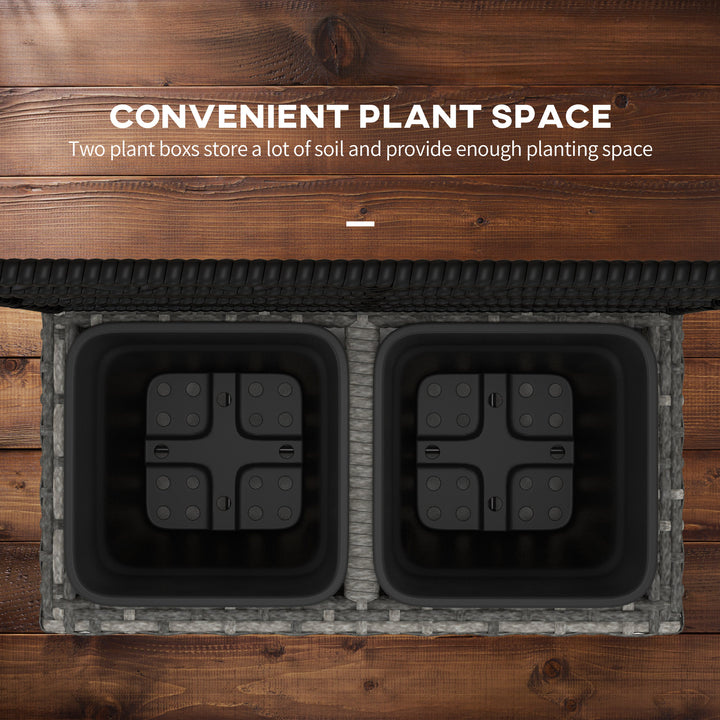 22 L Rattan Planter with Trellis, Freestanding Raised Beds for Garden with Two Plant Boxes, Outdoor Planter for Climbing Plants, Flowers, 57 x 30 x 107 cm, Mixed Grey