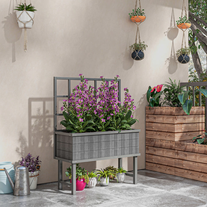 45 x 105cm Wooden Garden Planter, with Trellis - Grey
