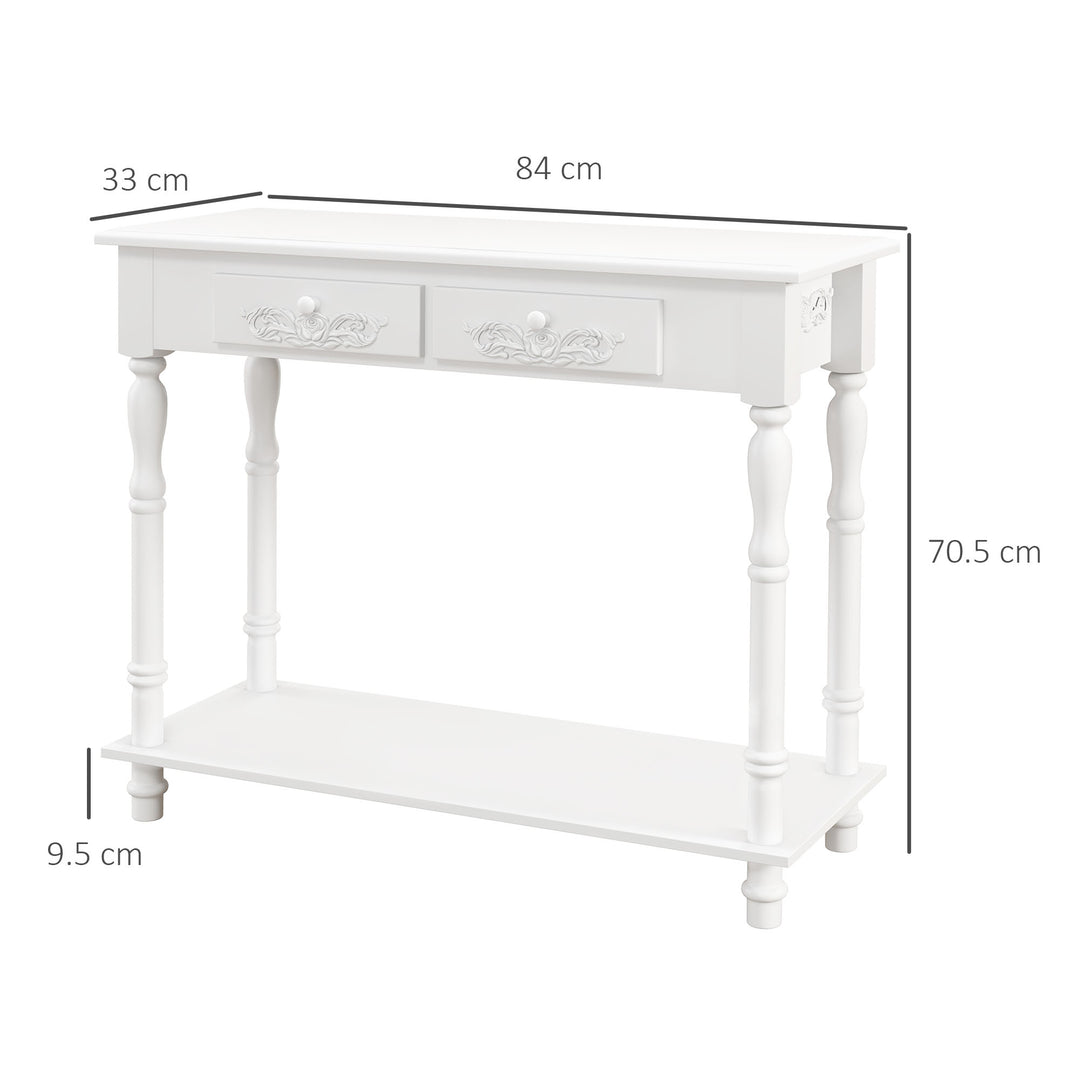 Console Table Modern Sofa Side Desk with Storage Shelves Drawers for Living Room Entryway Bedroom White