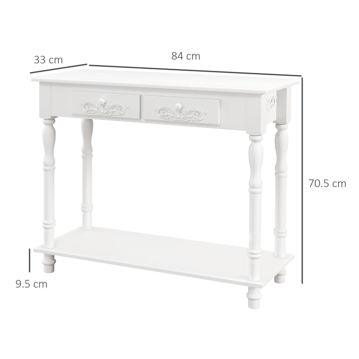 Console Table Modern Sofa Side Desk with Storage Shelves Drawers for Living Room Entryway Bedroom White