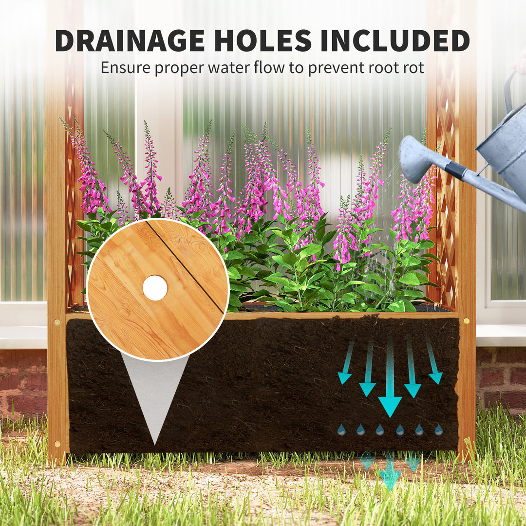 Wooden Raised Garden Bed with Trellis, Liner, Drainage Holes, for Vine Climbing Plants, Flowers, 83 x 36 x 145 cm