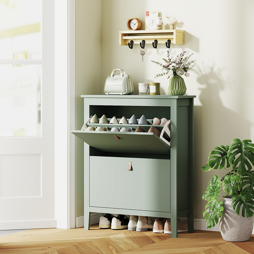 Modern Two-Drawer Shoe Cabinet - Green