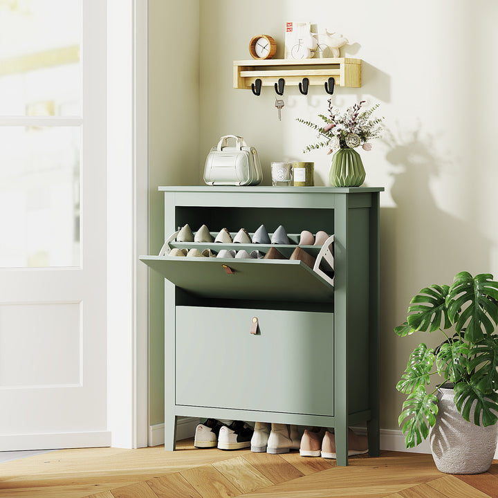 Modern Two-Drawer Shoe Cabinet - Green
