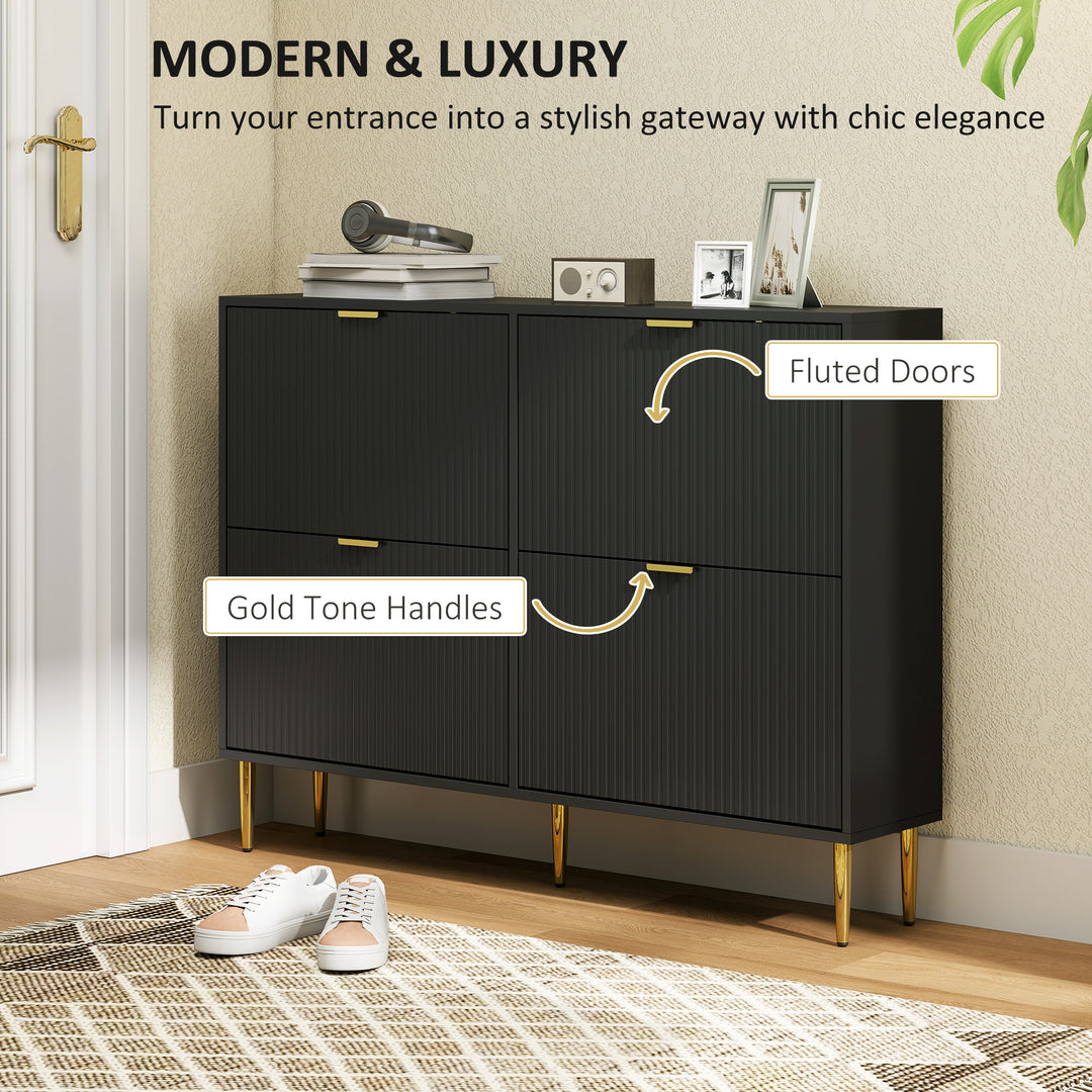 Narrow Shoe Cabinet with 4 Flip Drawers - Black