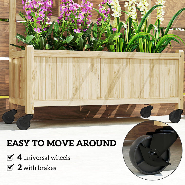 Wooden Trellis Planter, Raised Garden Bed with Wheels, to Climb and Grow Vegetables, Herbs and Flowers, Natural