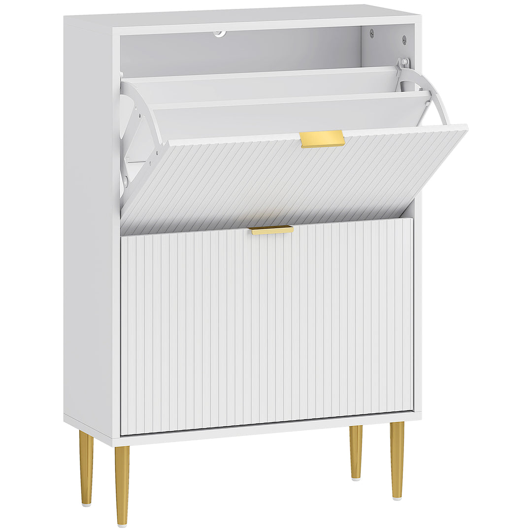 Narrow Shoe Cabinet with 2 Flip Drawers - White