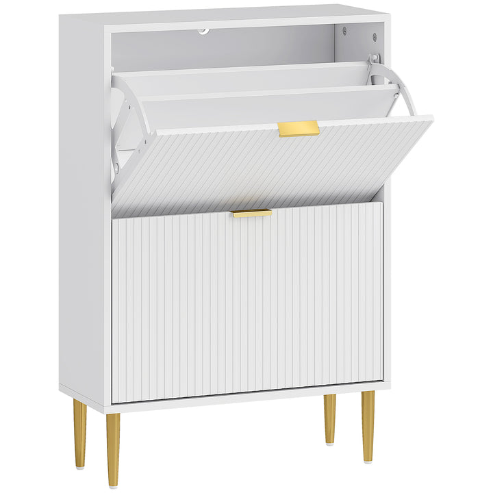 Narrow Shoe Cabinet with 2 Flip Drawers - White