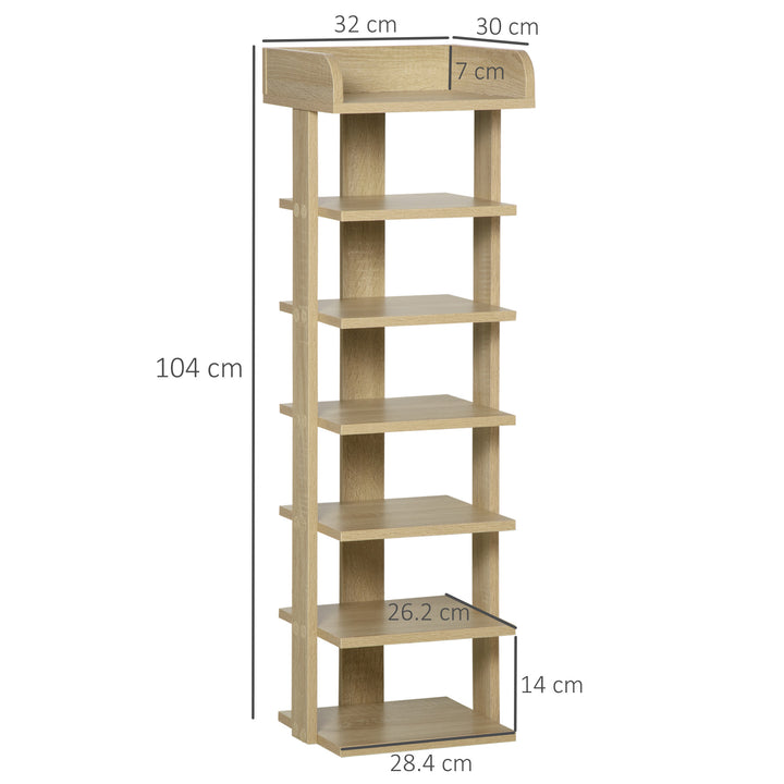 7 Tier Shoe Rack Organizer Storage Shelf Wooden Display Cabinet for Entryway Living Room Bedroom Oak