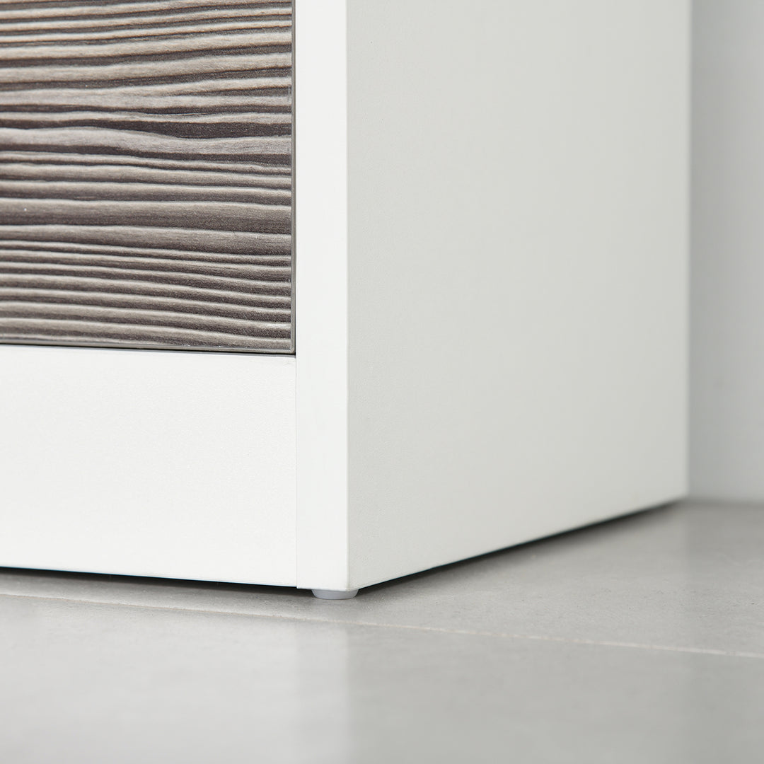 MCL Shoe Storage Cabinet with Slide Out Drawer, 2 Flip Doors, Tempered Glass Top - Grey