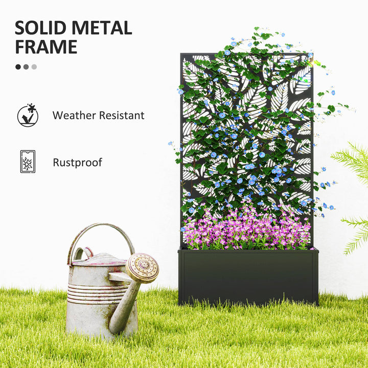 Outdoor Metal Planter, with Back Trellis - Black