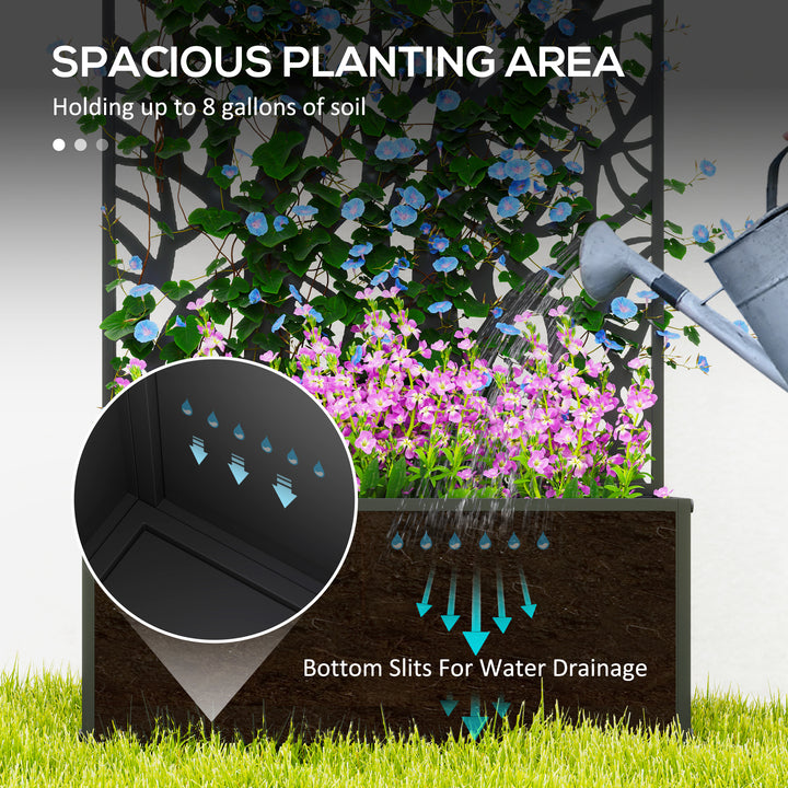 Outdoor Metal Planter, with Back Trellis - Black