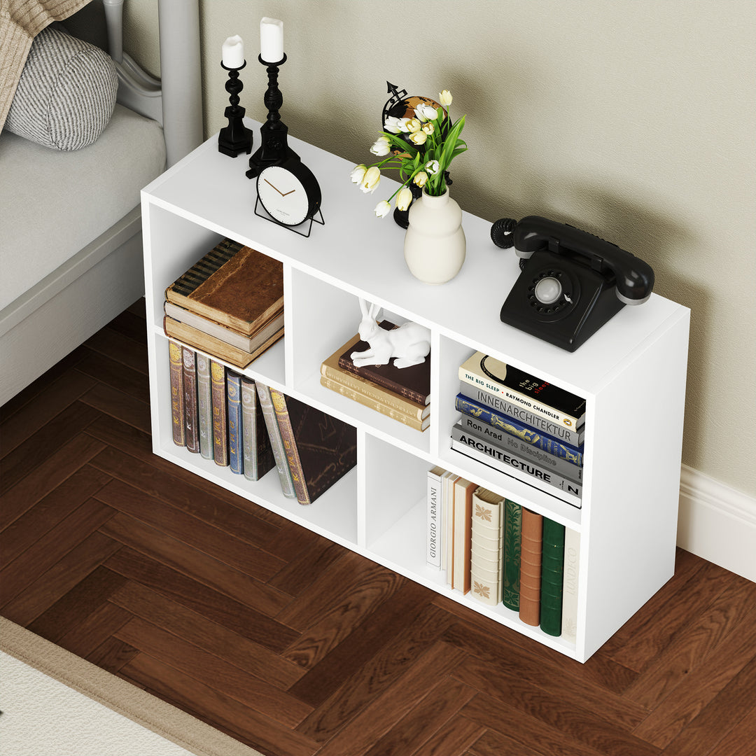 2-Tier Bookshelf with 5 Compartments - White