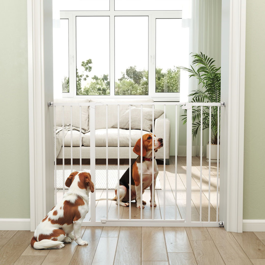Dog Gate Pet Safety Gate Stair Barrier Pressure Fit Adjustable 76-82/86-97/101-107 cm, White