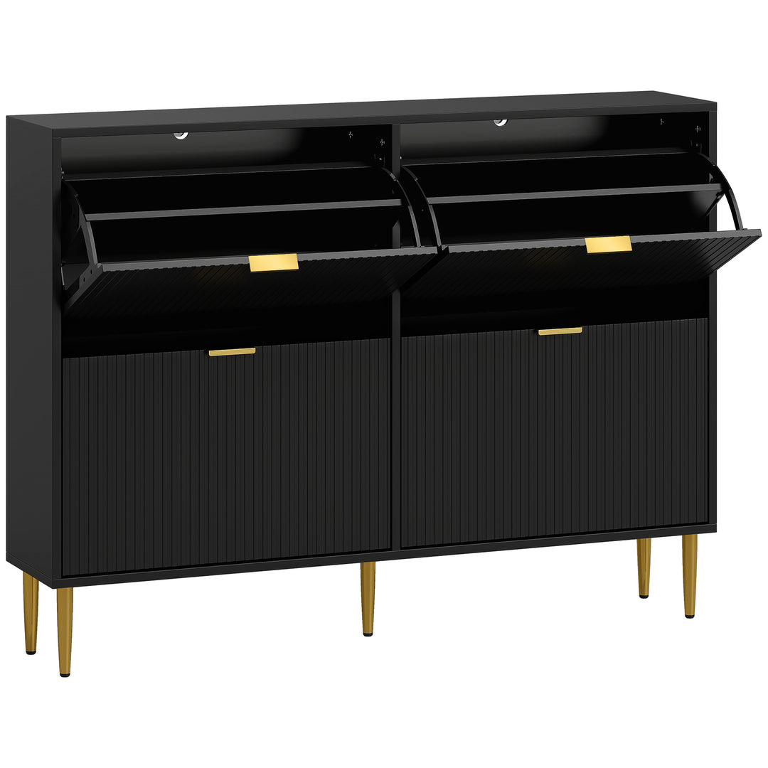 Narrow Shoe Cabinet with 4 Flip Drawers - Black