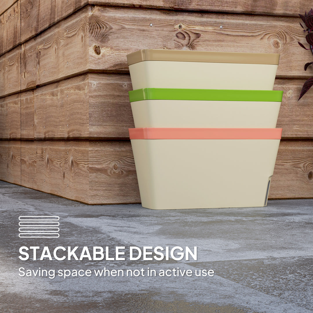 Set of 3 Self Watering Plant Pots Outdoor, 27cm Rectangular Garden Planters with Visual Water Level Window, Plastic Flower Pots for Indoor Outdoor Garden Balcony Windowsil