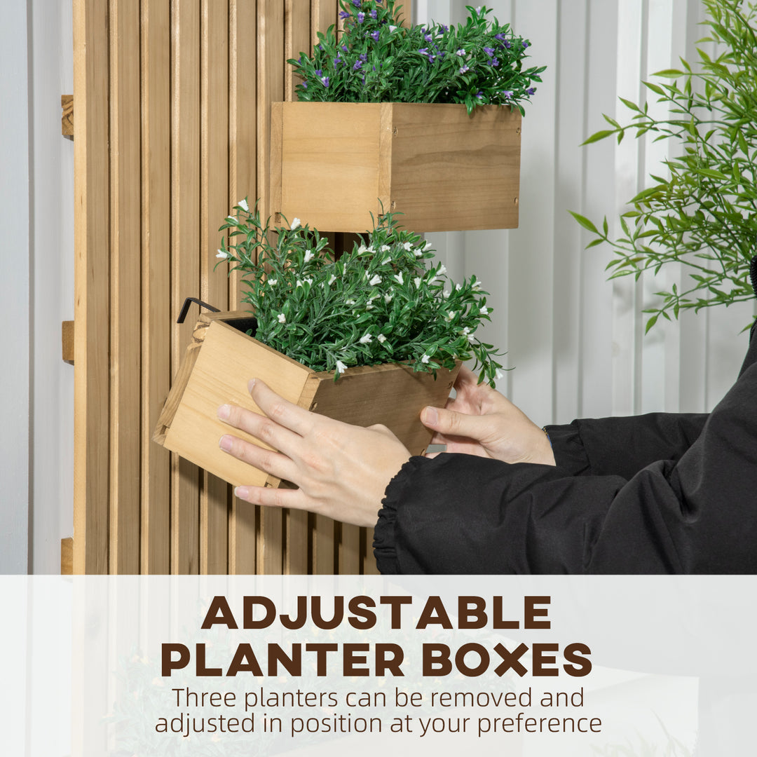 Wall-mounted Wooden Garden Planters with Trellis, Drainage Holes and 3 Planter Boxes for Patio, Natural