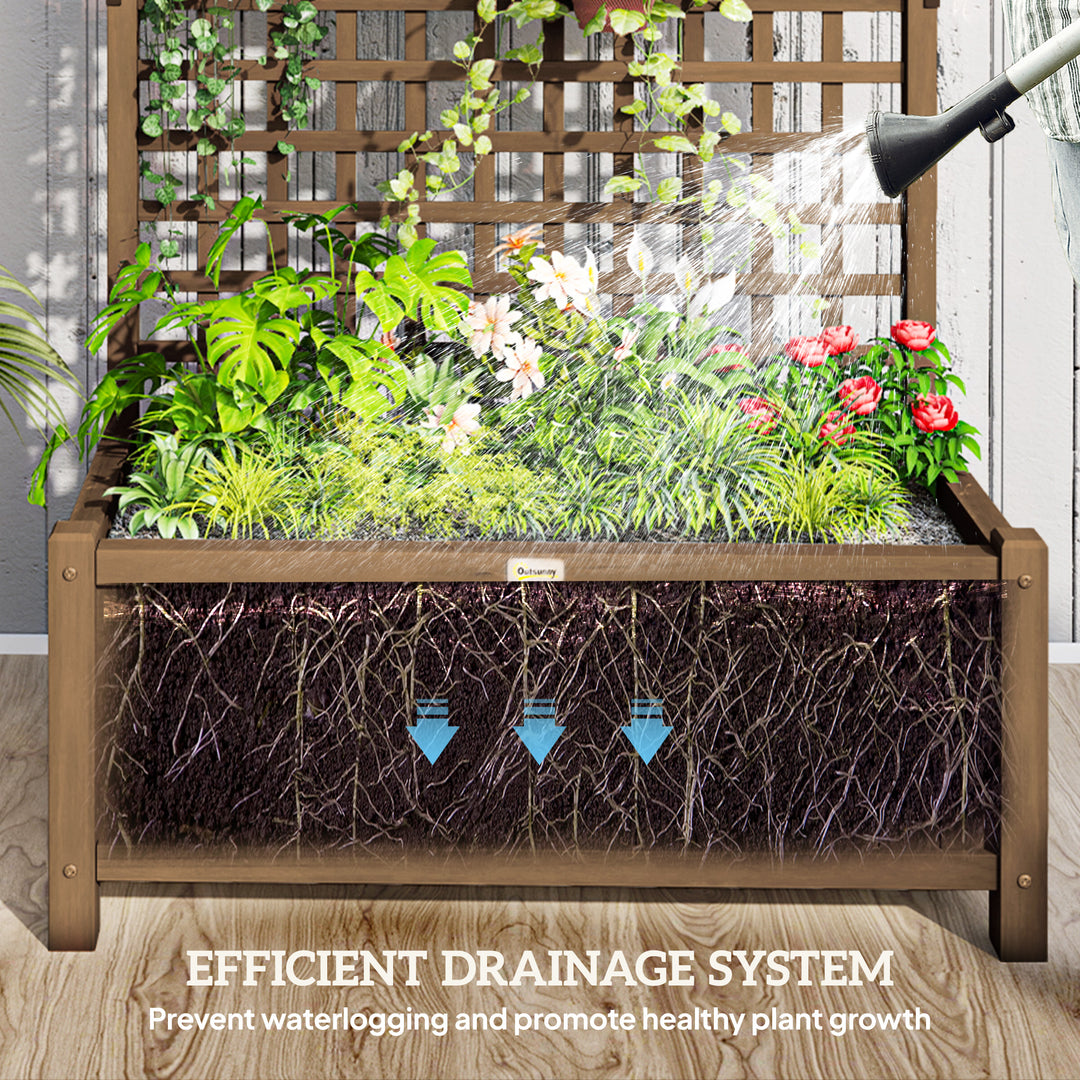 Raised Bed with Drainage Holes, Wood Planter with Trellis for Climbing Plants to Grow Vegetables, Flowers, Brown