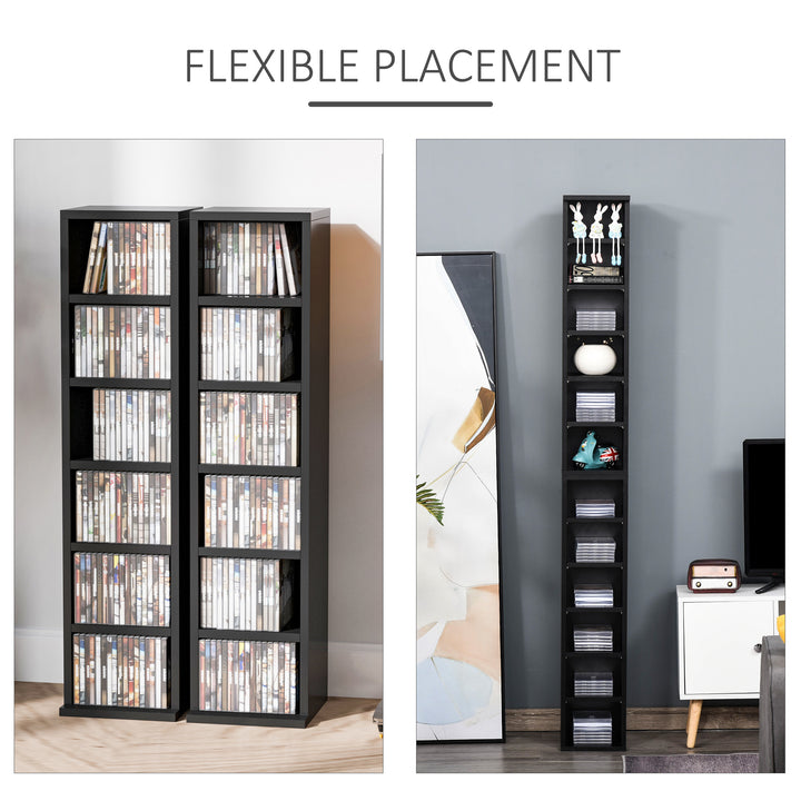 204 CD Media Display Shelf Unit Set of 2 Blu-Ray Tower Rack w/ Adjustable Shelves Bookcase Storage Organiser, Black