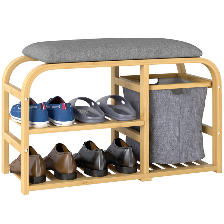 Bamboo Shoe Rack Bench with Padded Seat - Nature Wood Finish