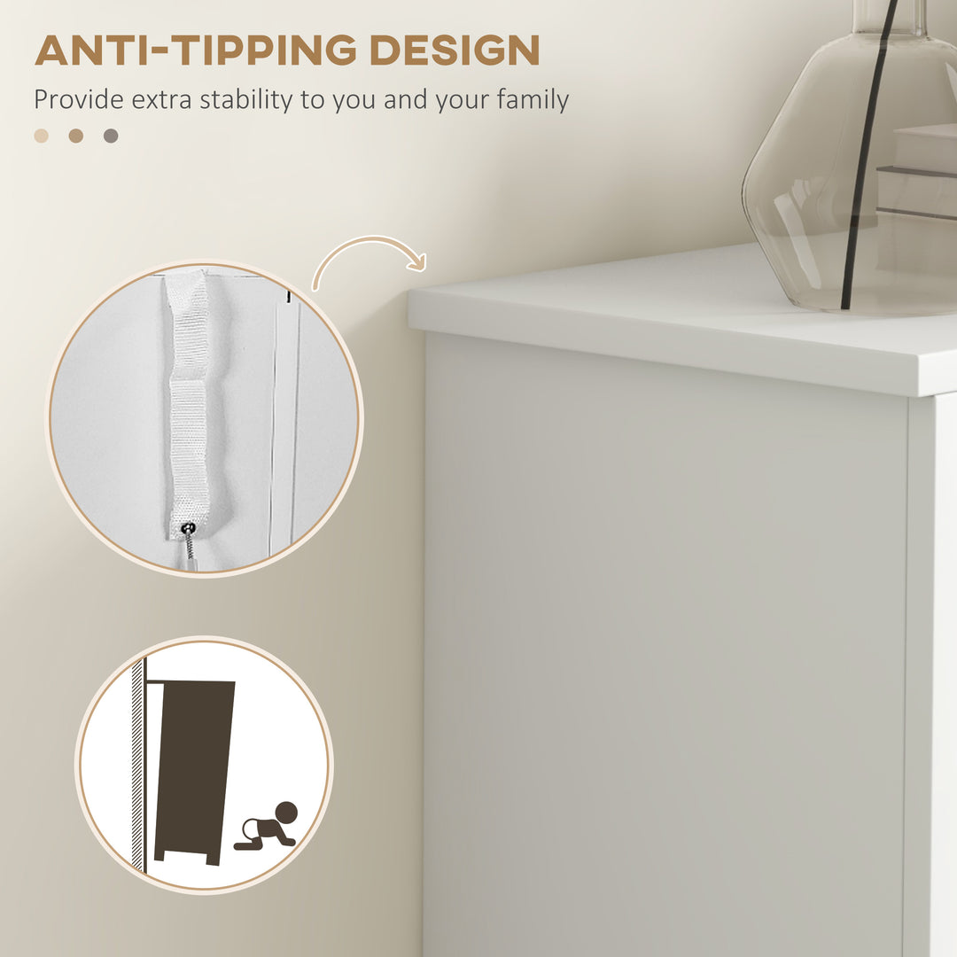 Modern Shoe Cabinet with 2 Flip Drawers and Adjustable Shelves, Narrow Shoe Storage Cabinet with Open Compartment, Holds 10 Pairs for Entryway, Hallway, White