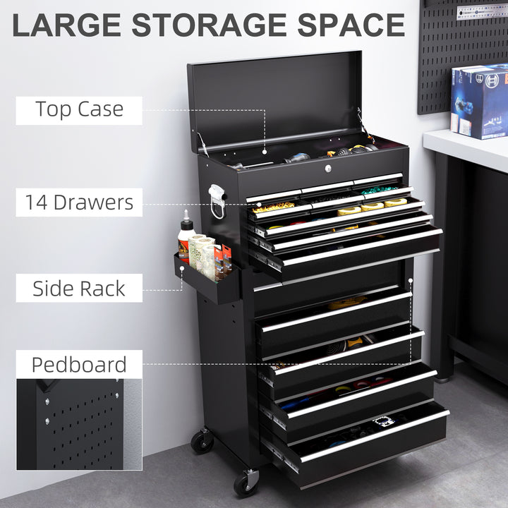14 Drawer, Two-Part Tool Storage Chest on Wheels - Black