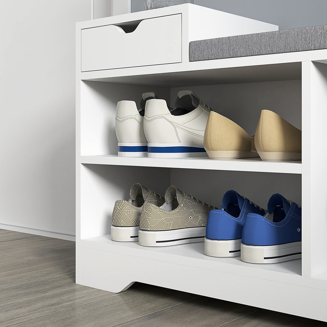Multi-Compartment Shoe Bench, with Seat - White