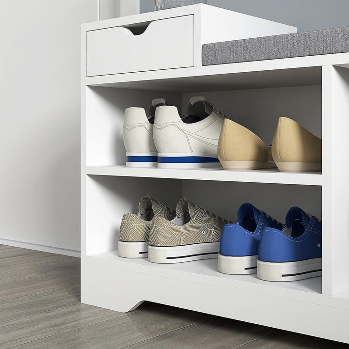 Multi-Compartment Shoe Bench, with Seat - White