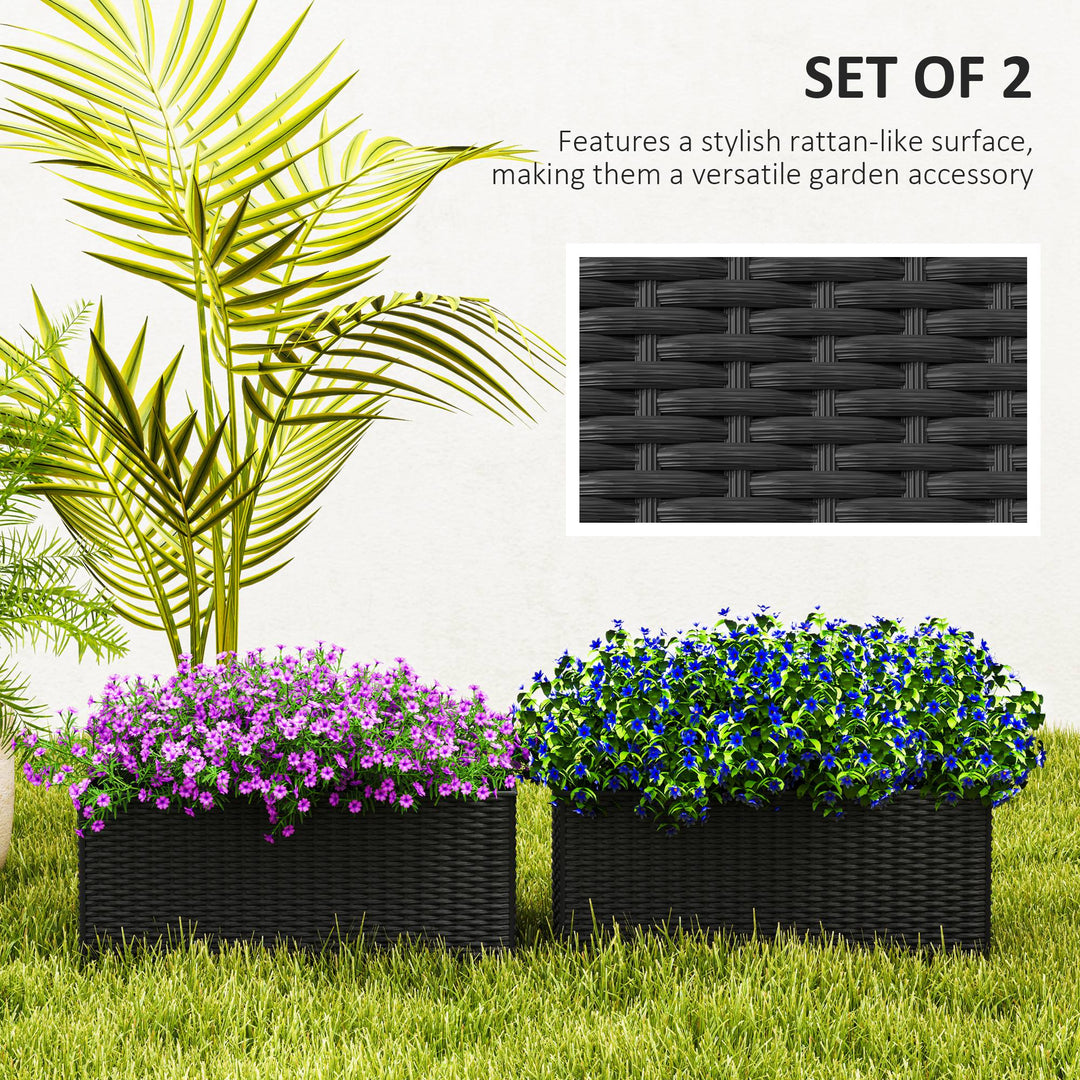 Set of Two Rattan-Effect Planters - Black