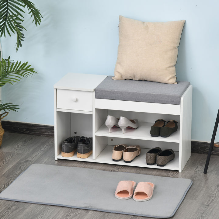 MCL Multi-Storage Shoe Bench w/ Drawer 3 Compartments Cushioned Home Organisation Furniture Tidy Boots Hallway Entryway White