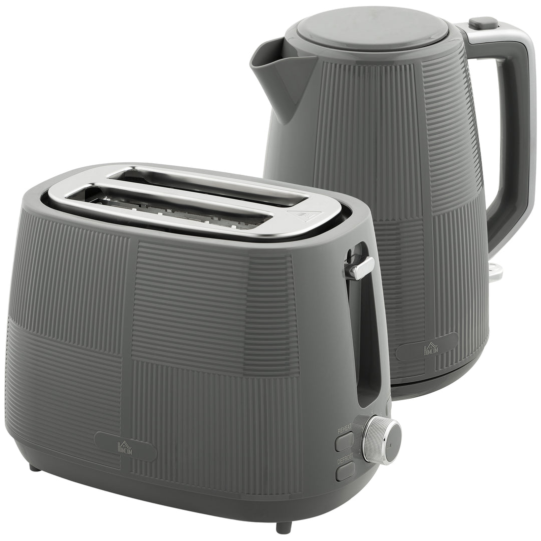 Kettle and Toaster Set, 1.7L 3000W Fast Boil Kettle & 2 Slice Toaster Kitchen Set with 7 Level Browning Controls, Defrost, Reheat, Boil-dry Protection, Grey