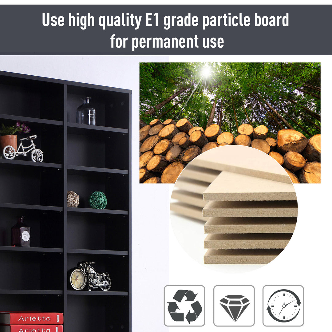1116 CD/ 528 DVD Storage Unit, Media Storage Shelf, Wooden Display Unit with Adjustable Shelves, 102 x 195 cm, Black