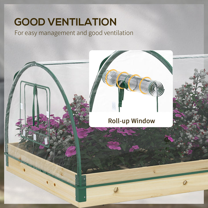 Raised Bed with Greenhouse, Wooden Garden Planter Box with PVC Cover, Roll Up Windows, Dual Use for Vegetables, Plants, Flowers, 115 x 80 x 54 cm, Natural Wood Effect