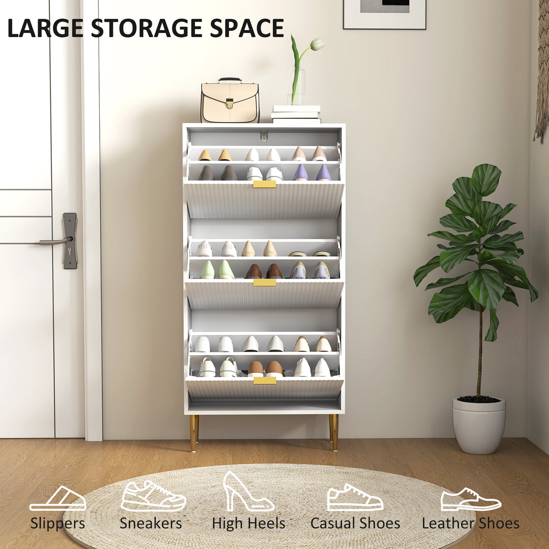 Narrow Shoe Cabinet with 3 Flip Drawers - White