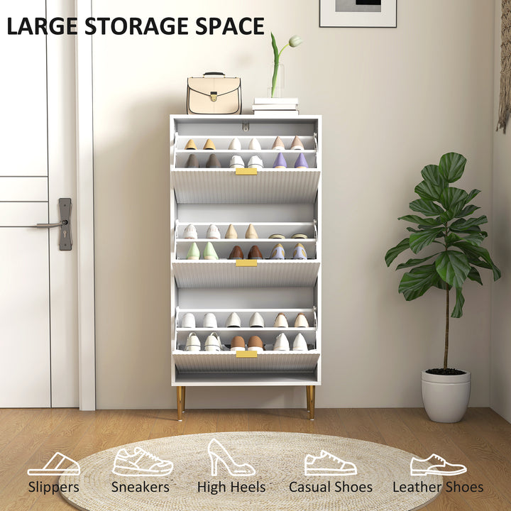 Narrow Shoe Cabinet with 3 Flip Drawers - White