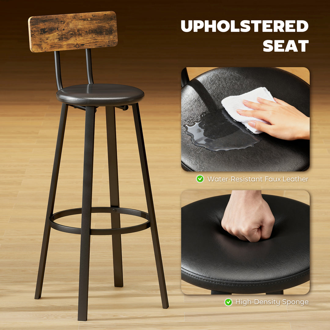 MCL Upholstered Bar Stools Set of 2 with Backrest and Footrest - Rustic Brown and Black