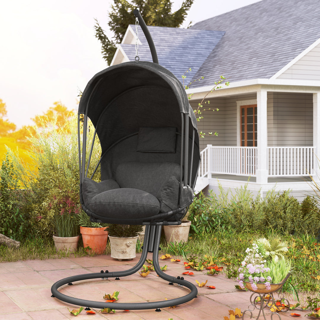 Hanging Egg Chair Swing Hammock Chair with Stand, Cushion and Retractable Canopy, for Indoor and Outdoor, Grey