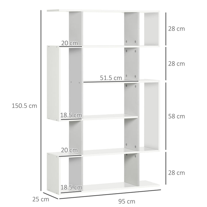 5-Tier Bookshelf, Modern Bookcase with 13 Open Shelves, Freestanding Decorative Storage Shelving for Home Office and Study, White