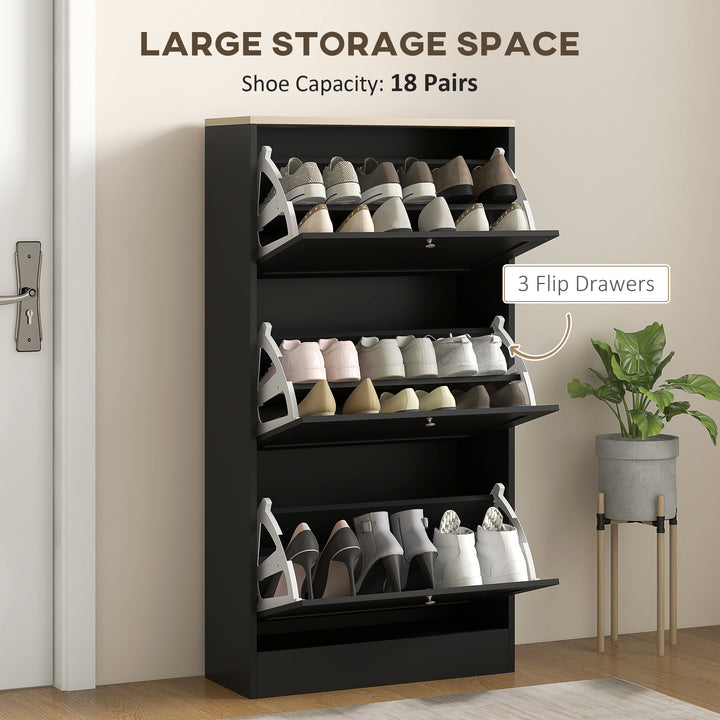 Modern Compact Three-Drawer Shoe Storage Cabinet - Black