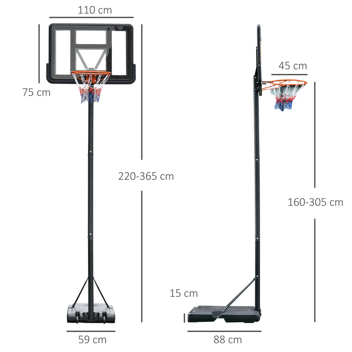 Portable Basketball Hoop Stand 231-305cm Height Adjustable w/ Moving Wheels