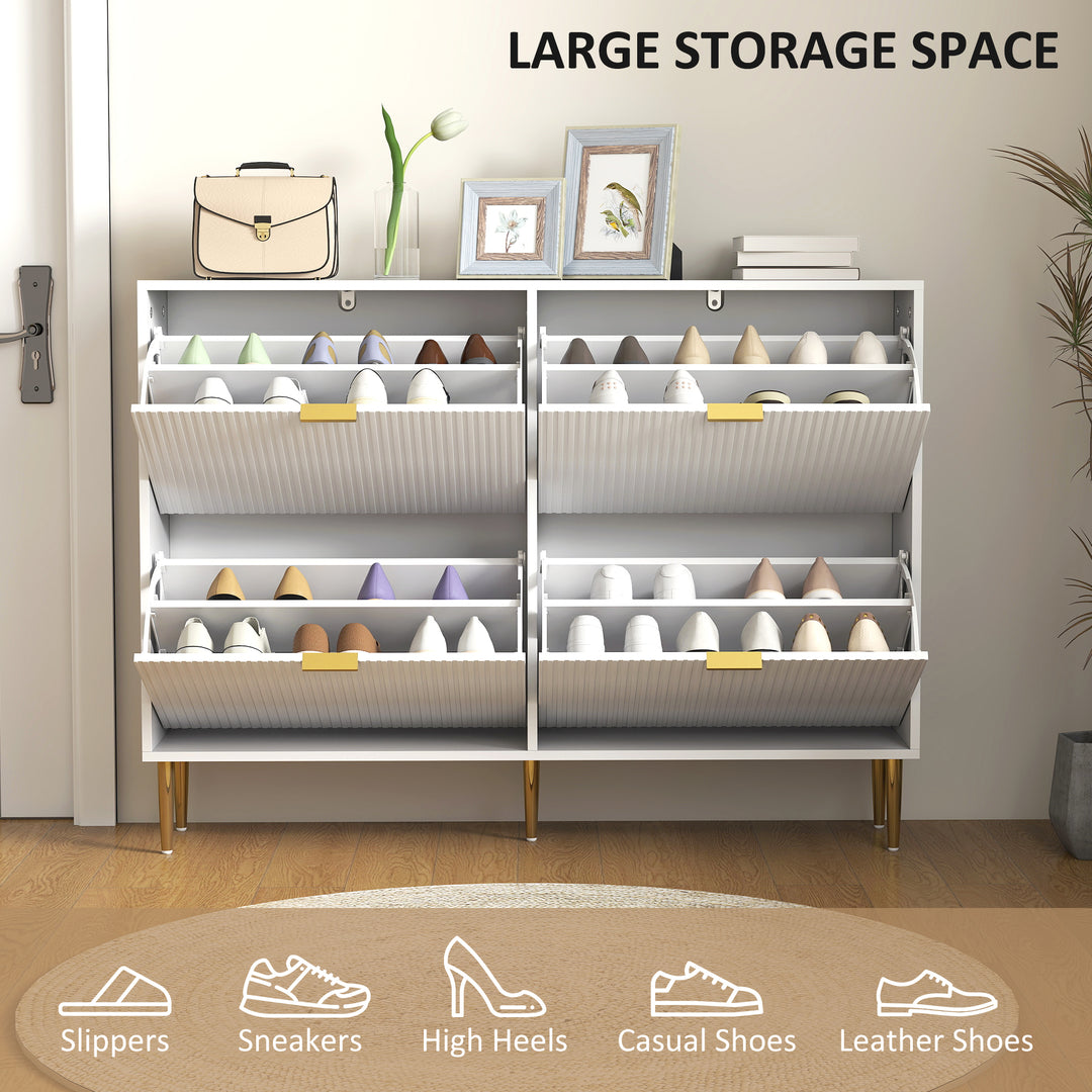 Narrow Shoe Cabinet with 4 Flip Drawers - White