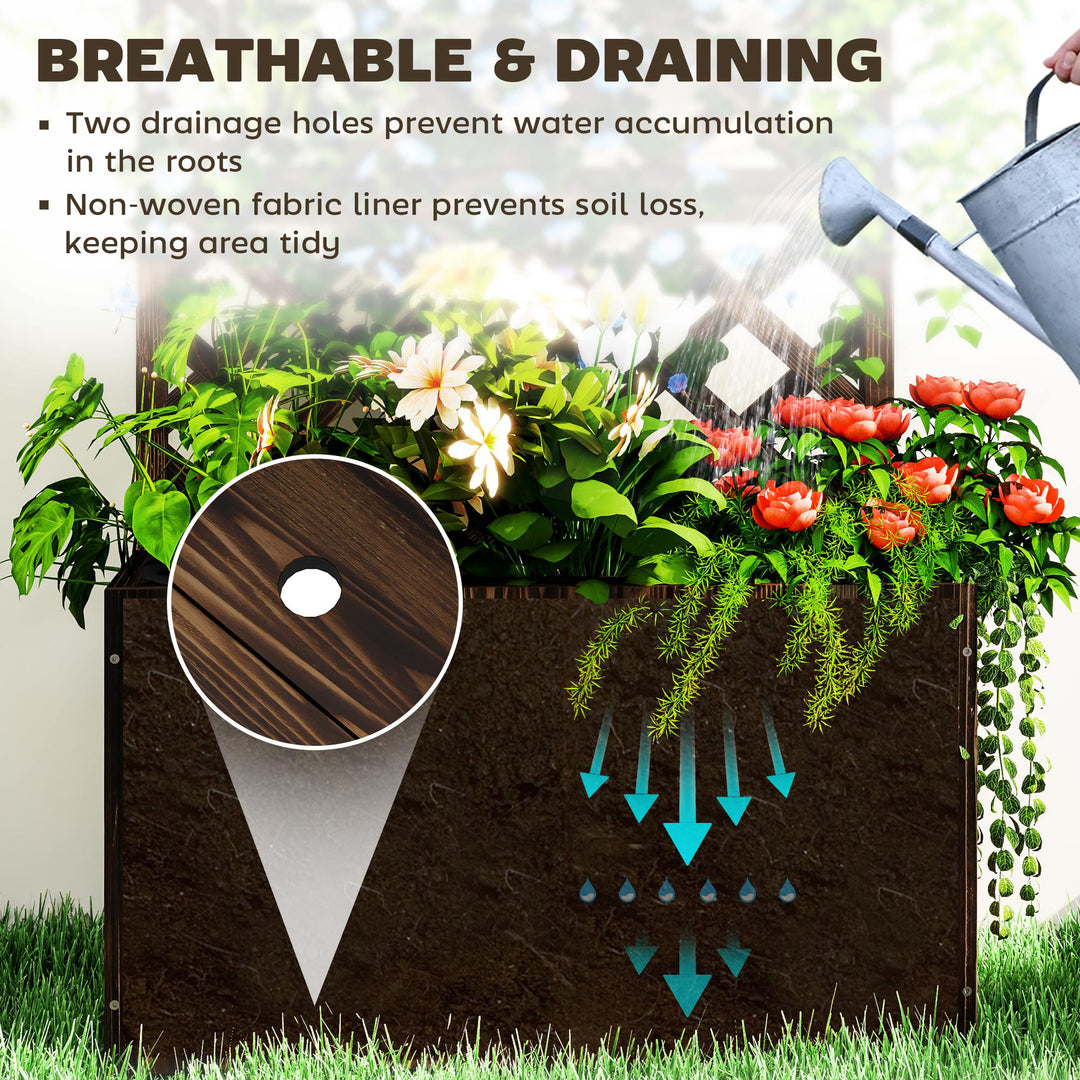 Wooden Planter with Trellis, Freestanding Raised Garden Bed with Drainage Holes, Outdoor Planter Box with Liner for Vegetables, Herbs and Flowers, Carbonised