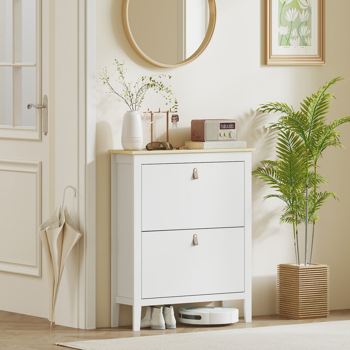 Modern Two-Drawer Shoe Cabinet - White
