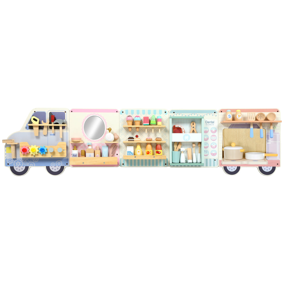 MCL Wooden Busy Board, 5 in 1 Activity Wall Panels for Kids 3+ Years, for Daycare, Playroom, Home