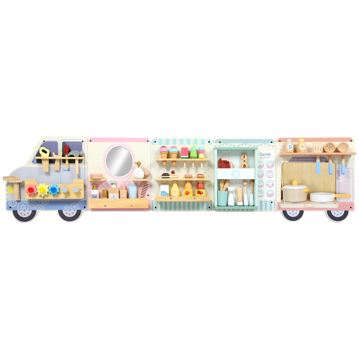 MCL Wooden Busy Board, 5 in 1 Activity Wall Panels for Kids 3+ Years, for Daycare, Playroom, Home