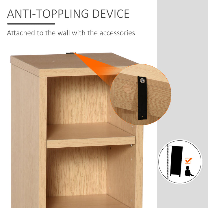 204 CD Media Display Shelf Unit Set of 2 Blu-Ray Tower Rack w/ Adjustable Shelves Bookcase Storage Organiser, Natural Wood Colour