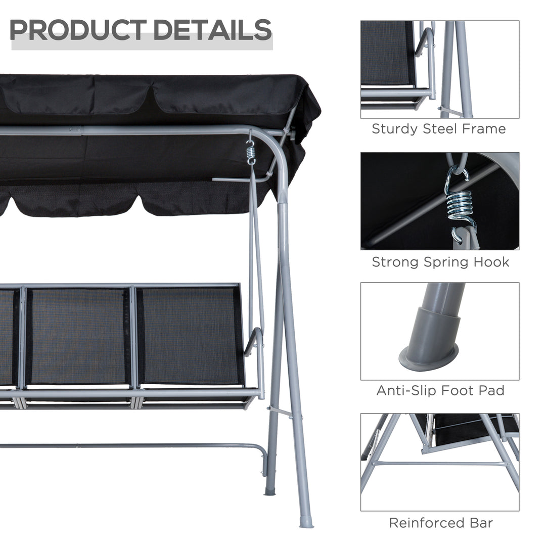 Outdoor 3-Seater Swing Chair-Black