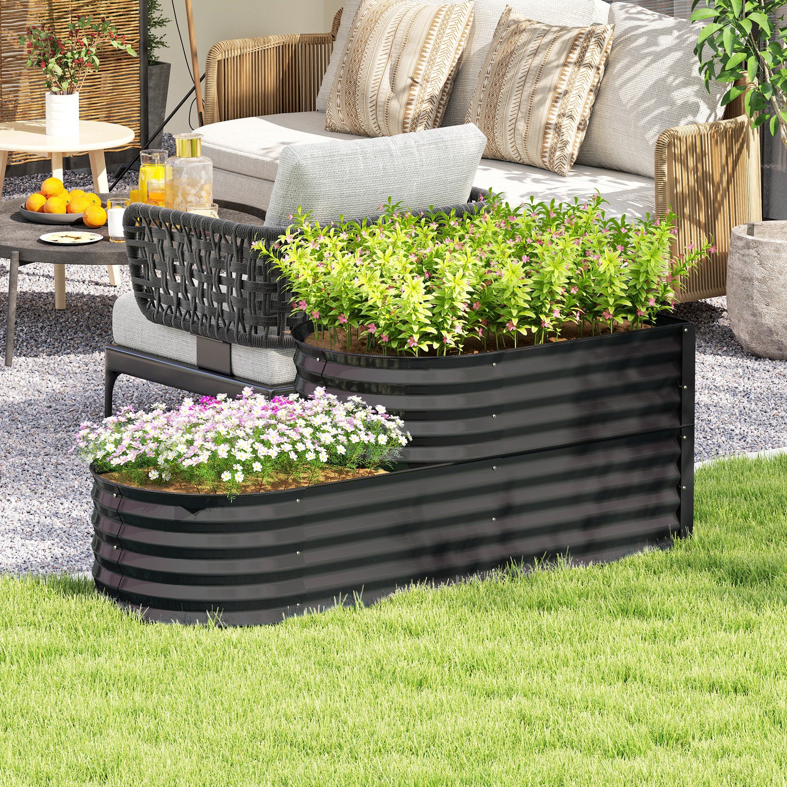 Two-Tier Galvanised Steel Garden Planter - Dark Grey