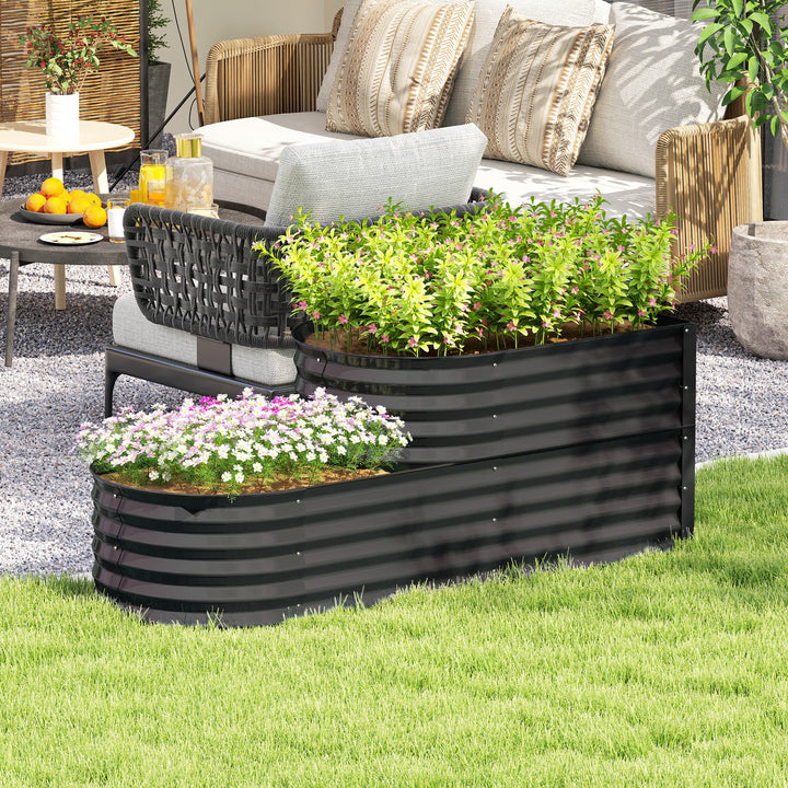 Two-Tier Galvanised Steel Garden Planter - Dark Grey