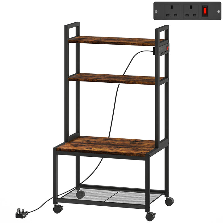4-Tier Printer Stand with Power Outlets and Wheels - Rustic Brown