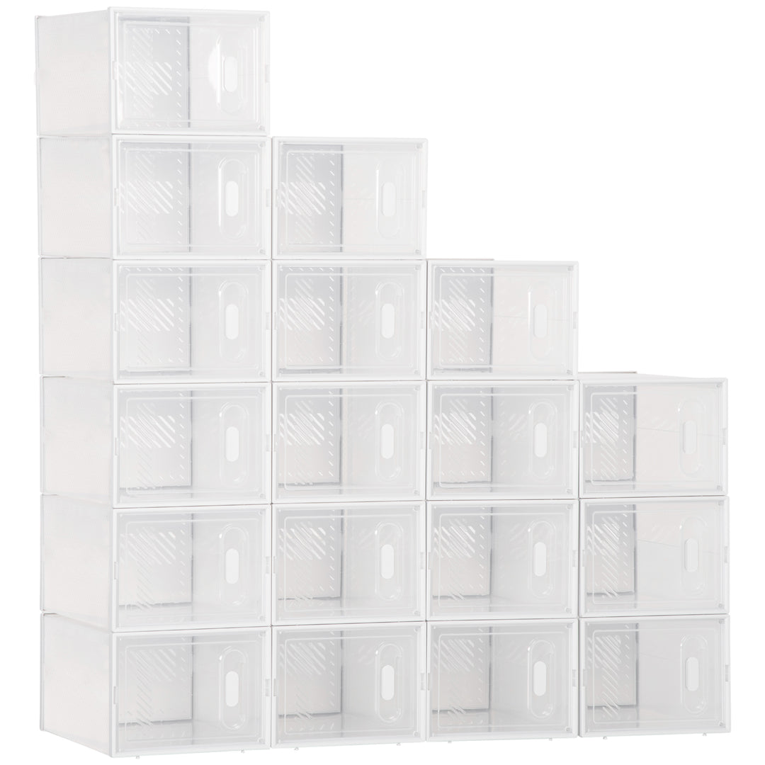 18PCS Clear Shoe Box, Plastic Stackable Shoe Storage Box for UK/EU Size up to 8.5/43 with Magnetic Door for Women/Men, 25 x 35 x 19cm